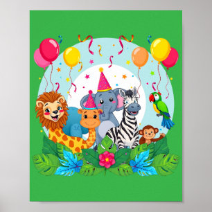 Poster Animais de Zoológico Vida Selvagem Aniversário - S
