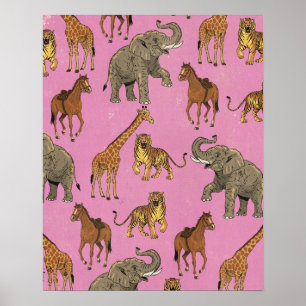 Poster Animais de Zoológico Vintage