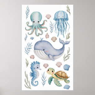 Poster Animais do mar com moderna elegância pastel