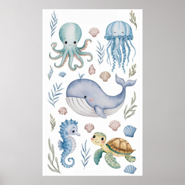 Poster Animais do mar com moderna elegância pastel (Frente)