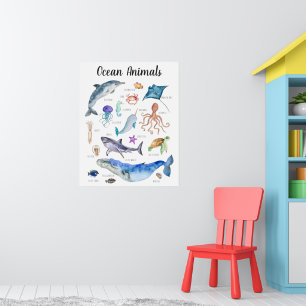 Poster Animais do Oceano Aprendizado Educacional em Sal