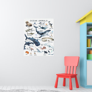 Poster Animais do Oceano Aprendizado Educacional em Sal