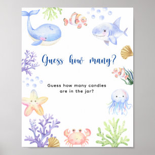 Poster Animais do oceano - Quantas doces estão no pote