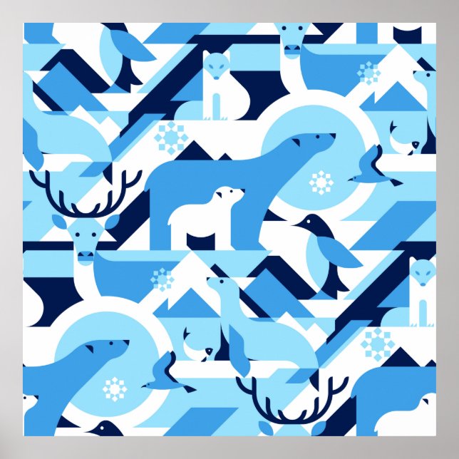 Poster Animais em Árctico, Polar - Padrão de abstrato, ma (Frente)