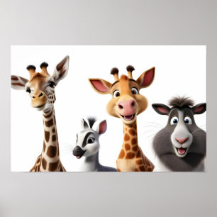 Poster Animais engraçados em branco