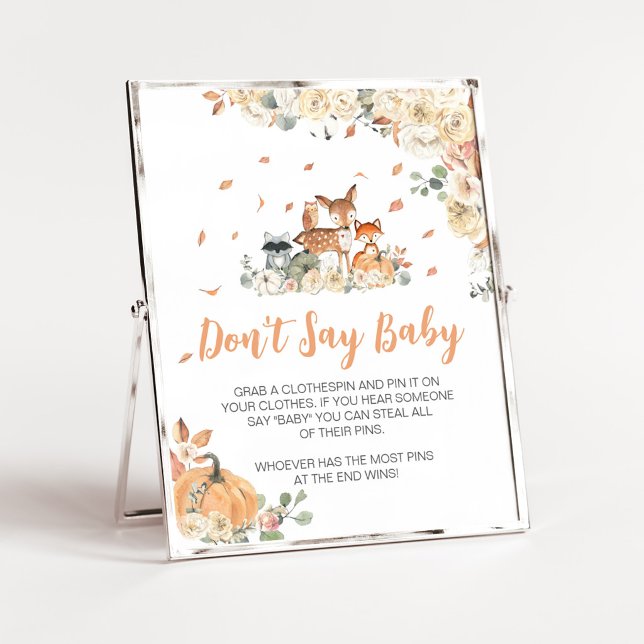 Poster Animais Florestais Não Digam Sinal de Bebê (Floral Woodland Animals Baby Shower Don't Say Baby Sign)