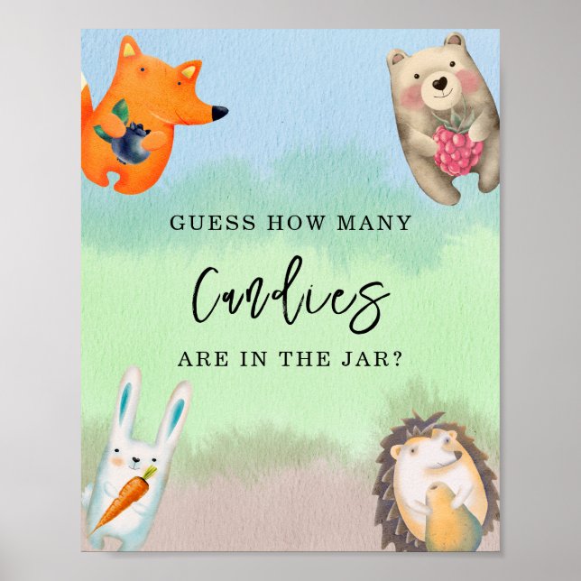 Poster animais florestais - Quantos doces estão no pote (Frente)