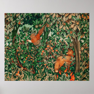 Poster ANIMAIS FLORESTAIS Raposa Vermelha Pheasante,Flora