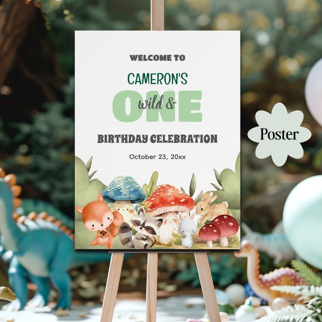 Poster Animais Fofos da Floresta Aniversário de 1 ano Bem (Criador carregado)