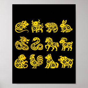 Poster Animais Fofos e Felizes do Ano Novo Lunar