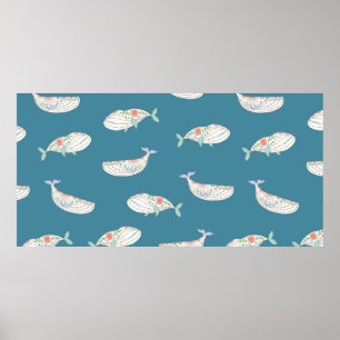 Poster animais marinhos de baleia folhosos das andinavas,