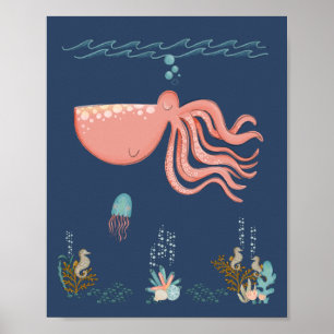 Poster Animais Marinhos do Fundo do Mar Cartaz de Berçári