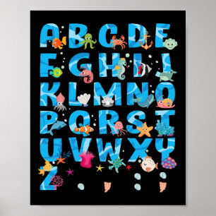Poster Animais Marinhos Fofos Alfabeto Divertido Verão Ab