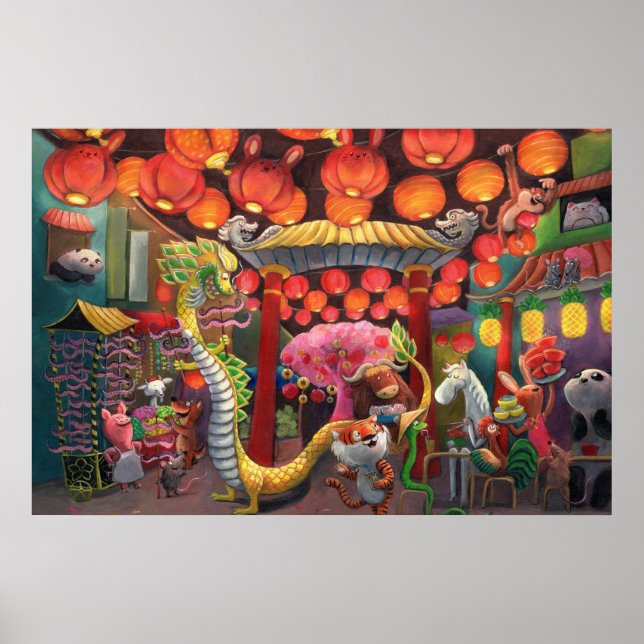 Pôster Animais na Cidade da China (Frente)