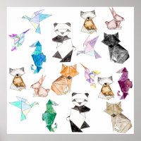 Animais Origamais De Papel Geométrico Desenhados À