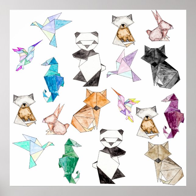 Poster Animais Origamais De Papel Geométrico Desenhados À (Frente)