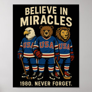 Poster Animais retrô de hóquei no gelo dos EUA 1980