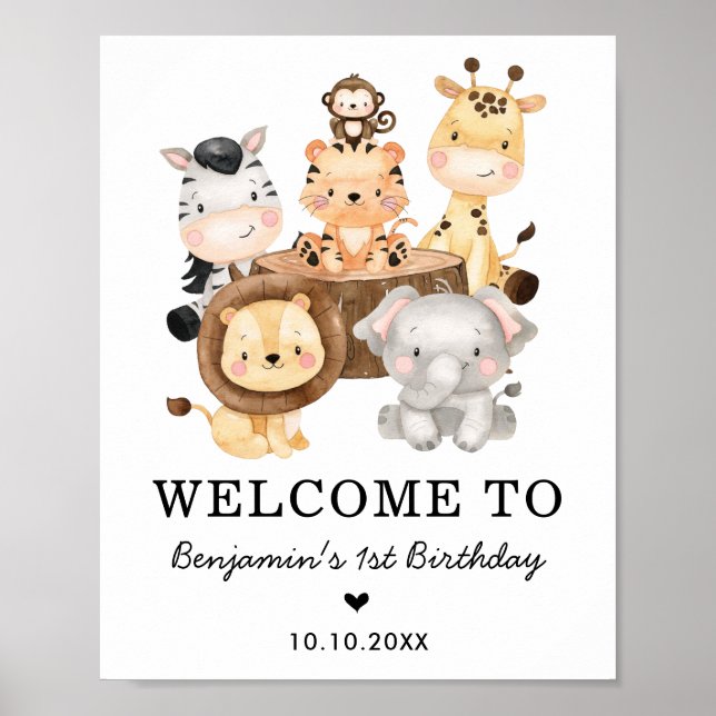 Poster Animais Safari Cute Selvagens Um primeiro aniversa (Frente)