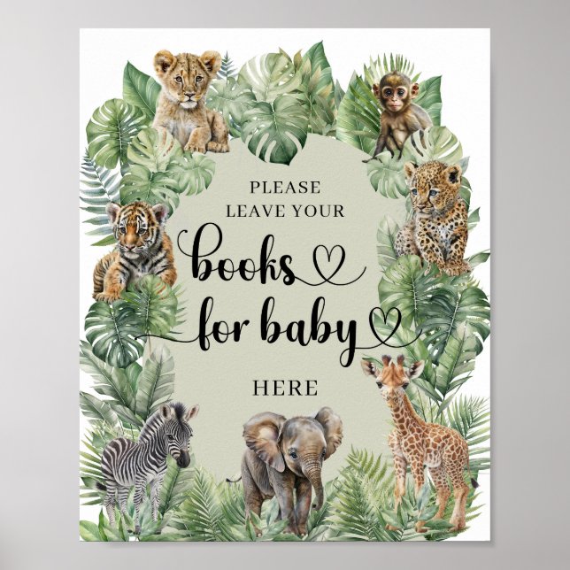 Poster Animais Safari Livros tropicais de verde para bebê (Frente)