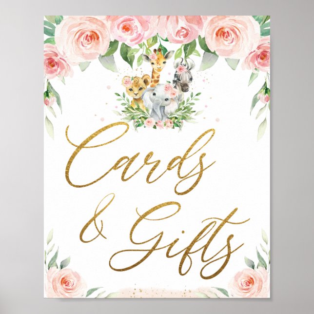 Poster Animais Selvagens Cartões Florais Rosa-Rosa-Safari (Frente)