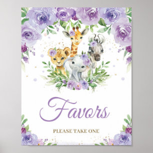 Poster Animais Selvagens Chá de fraldas Floral Roxo Favo