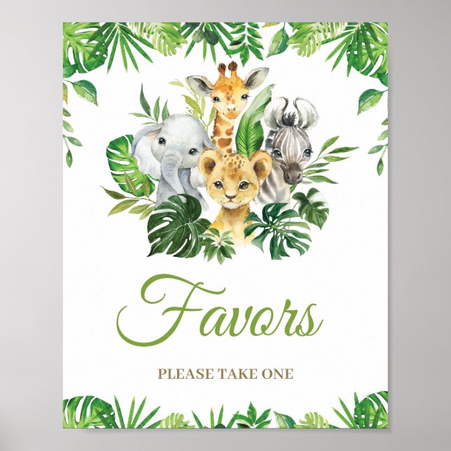 Poster Animais Selvagens Chá de fraldas Verde Favor de An (Frente)
