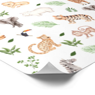 Poster Animais selvagens com padrão de árvore na selva
