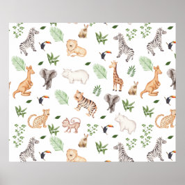 Poster Animais selvagens com padrão de árvore na selva