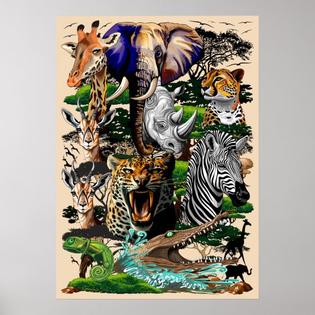 Poster Animais Selvagens da savana africana (Frente)
