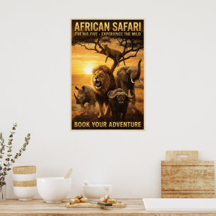 Poster Animais Selvagens dos Cinco Grandes da Safari Afri