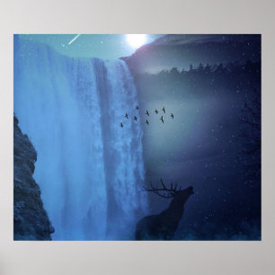 Poster Animais selvagens e cachoeiras