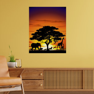 Poster Animais Selvagens no Sunset da savana africana