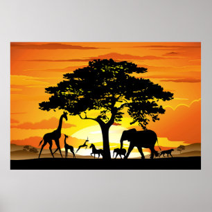 Poster Animais Selvagens no Sunset da savana africana