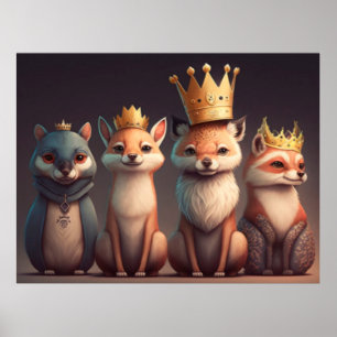 Poster Animais selvagens vestindo coroas