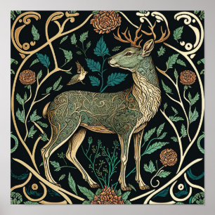 Poster Animais selvagens vivem numa floresta, veados tamb