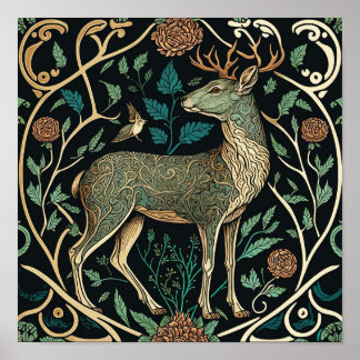Poster Animais selvagens vivem numa floresta, veados tamb