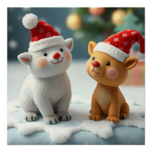 Pôster animais sentados em frente a uma árvore de natal