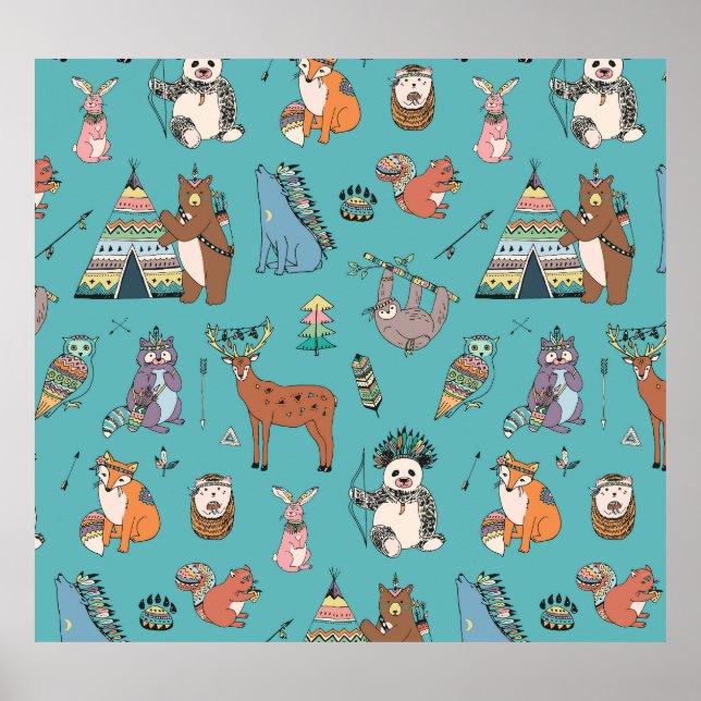 Poster Animais tribais: padrão florestal da floresta. (Frente)