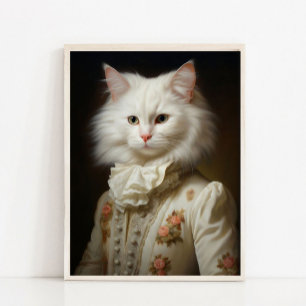 Poster Animais Vitorianos Retrato Gato Branco Real Vintag