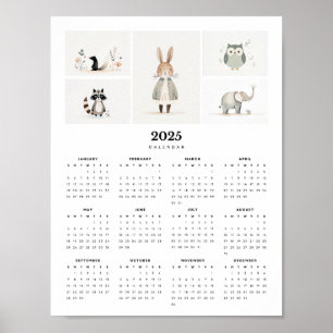 Poster Animais Whimsical Boho Minimal 2025 Wall Calendar
