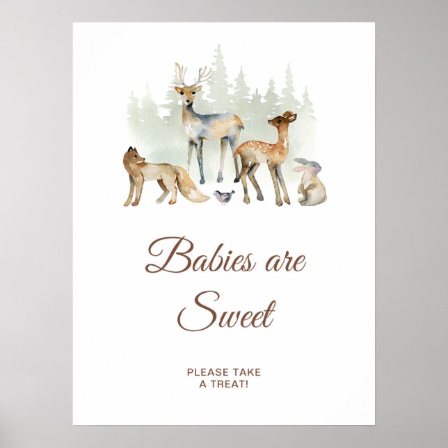 Poster Animais Woodland Babies são Sinal Doce (Frente)