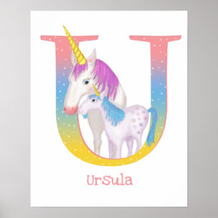 Poster Animal ABC U is for unicorn print