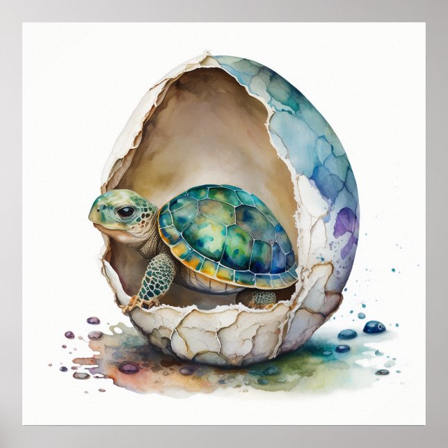 Poster Animal Bebê para Berçário, Cartaz de tartaruga fof (Frente)