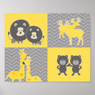 Pôster Animal collage on plain and zigzag chevron