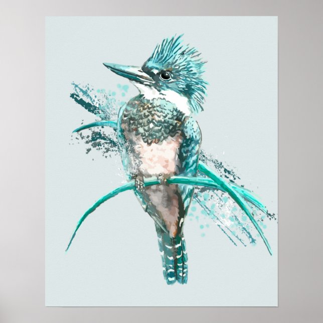 Poster Animal da espécie Kingfisher com Cintas Aquáticas (Frente)