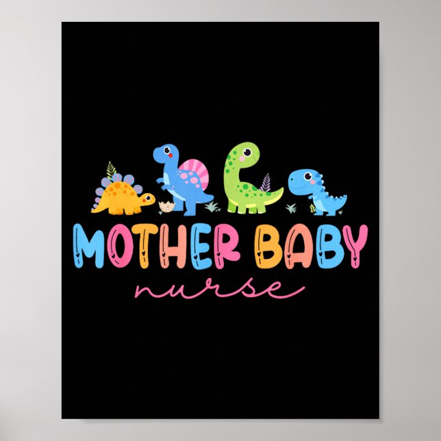 Poster Animal Mother Baby Nurse Dinosaur Stpartum Rn Ob N (Frente)