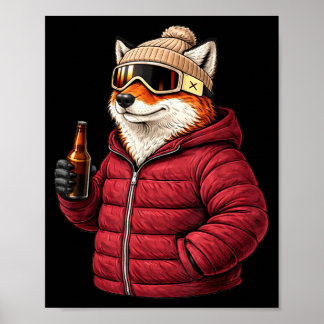 Poster Animal motifs fox party après ski shirt skiingAnim
