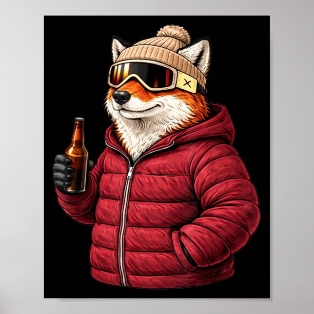 Poster Animal motifs fox party après ski shirt skiingAnim (Frente)