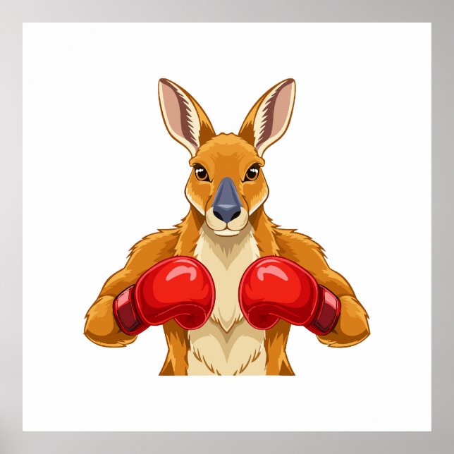 Poster Animated kangaroo with red boxing gloves  (Frente)