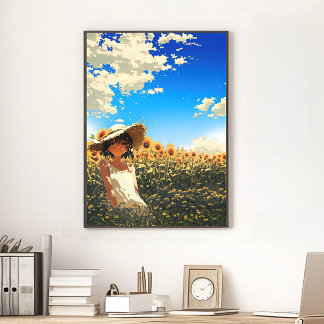 Poster Anime Aesthetic Japanese Summer Sunflower Field
